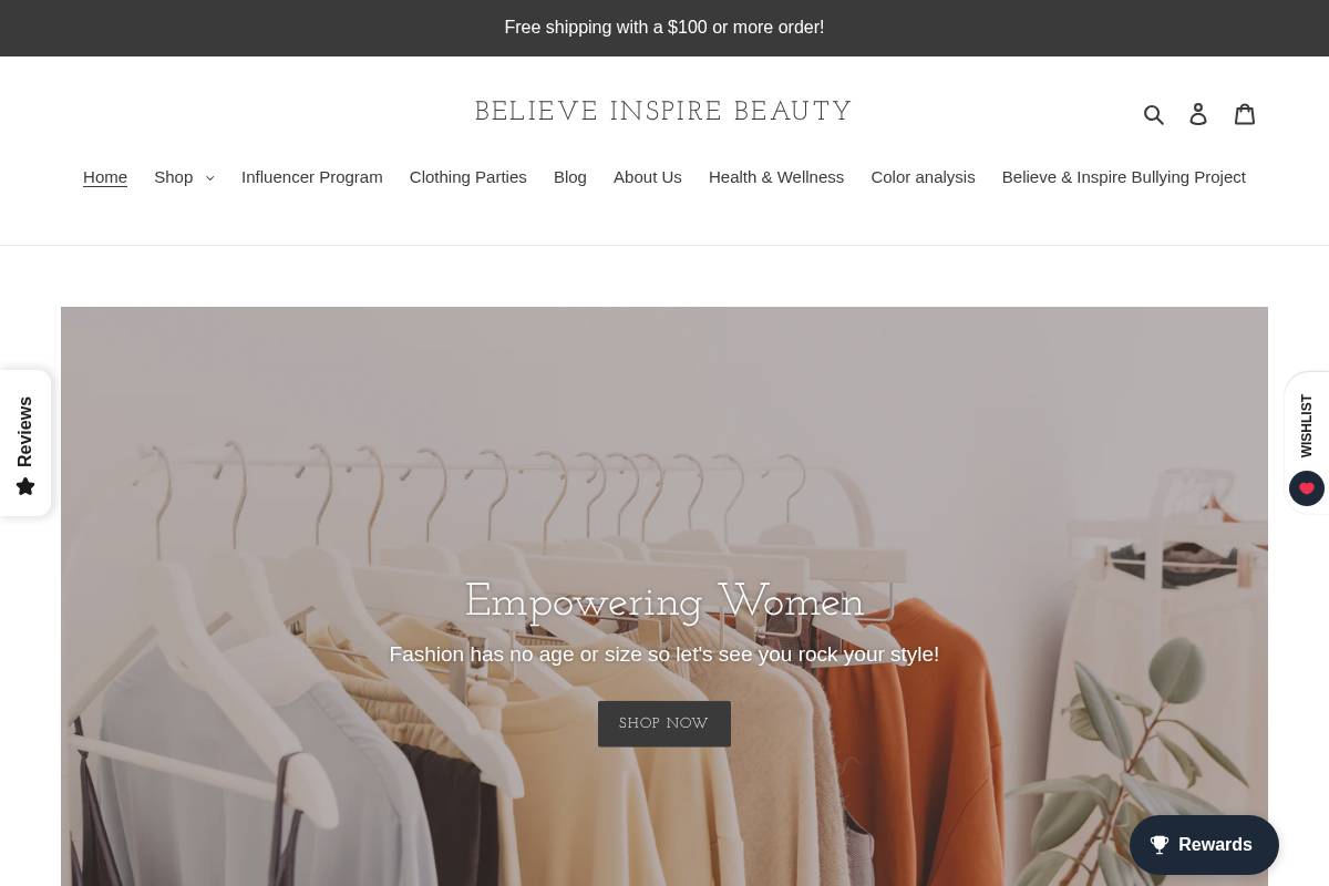 believeinspirebeauty.com homepage screenshot