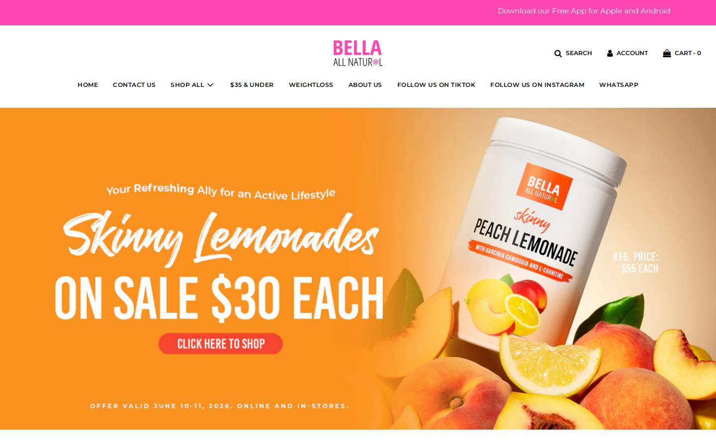 Bella All Natural homepage screenshot
