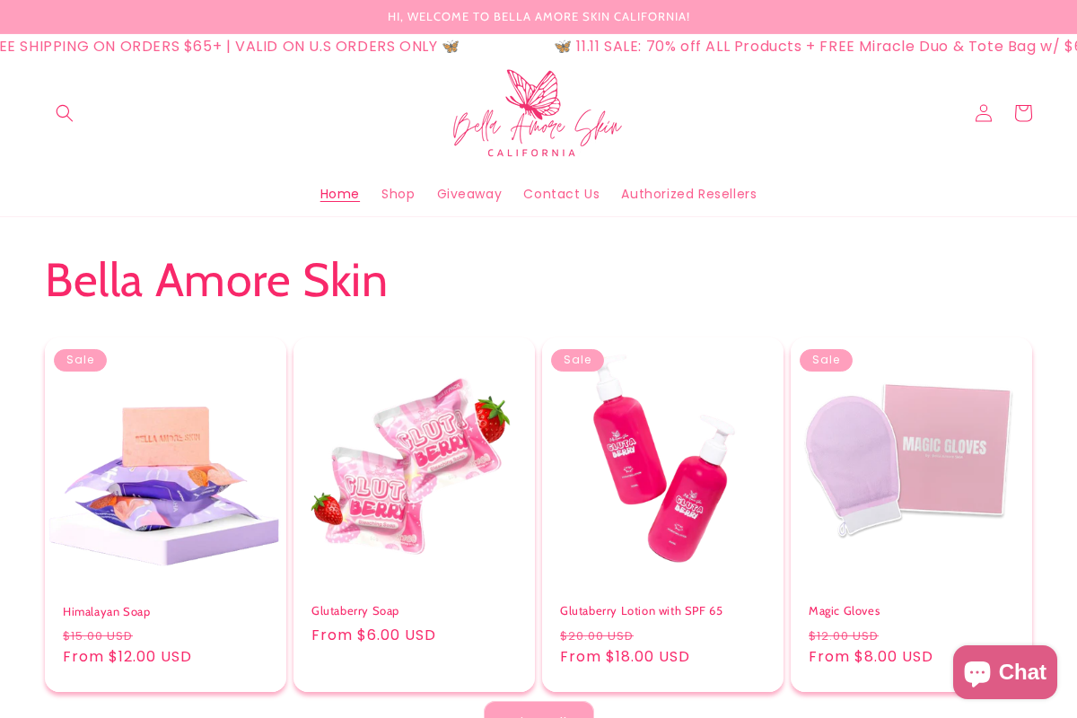 bellaamoreskin.com homepage screenshot
