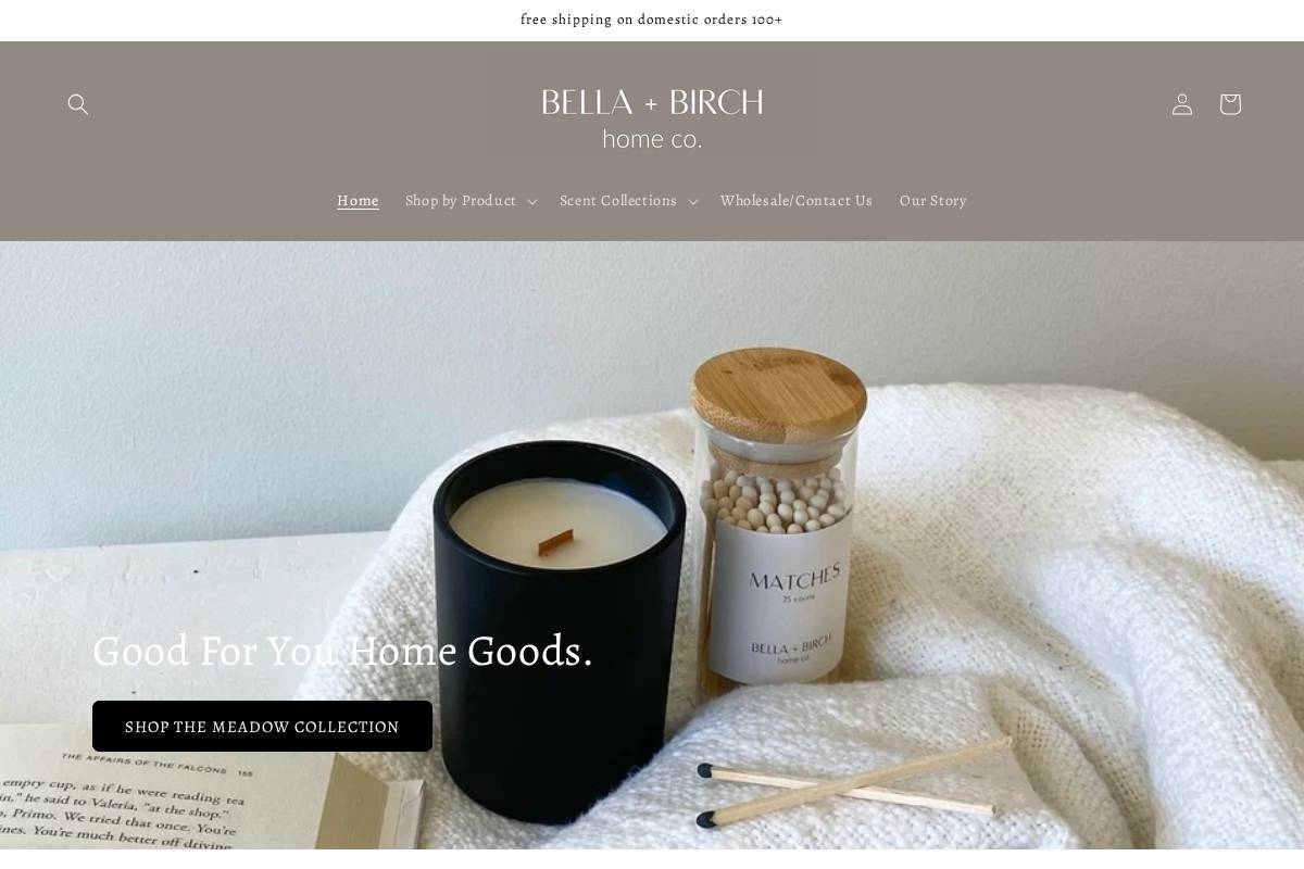 bellaandbirchhomeco.com homepage screenshot