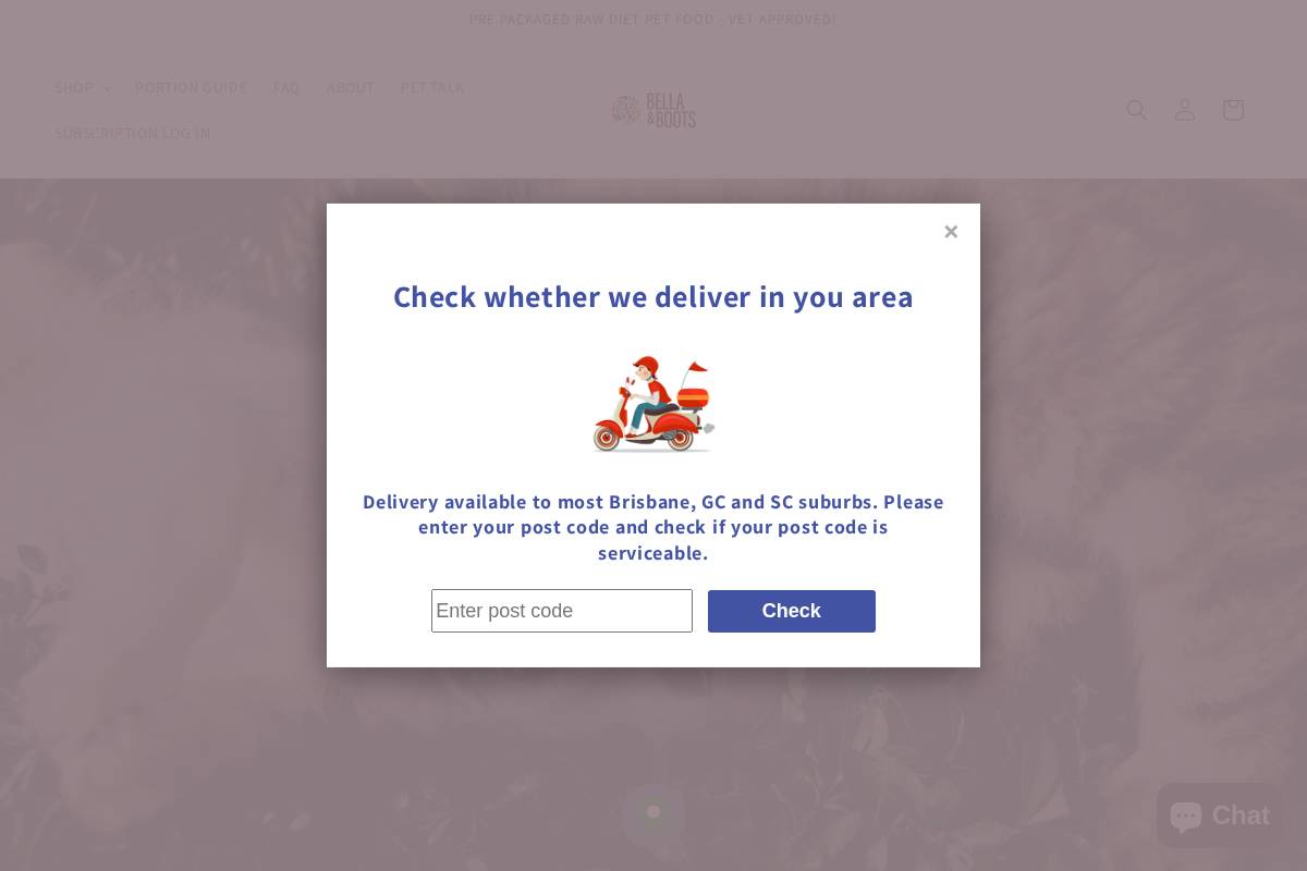 Bellaandbootspetfood homepage screenshot