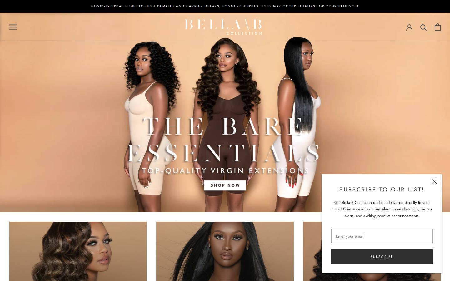 bellabcollection.com homepage screenshot