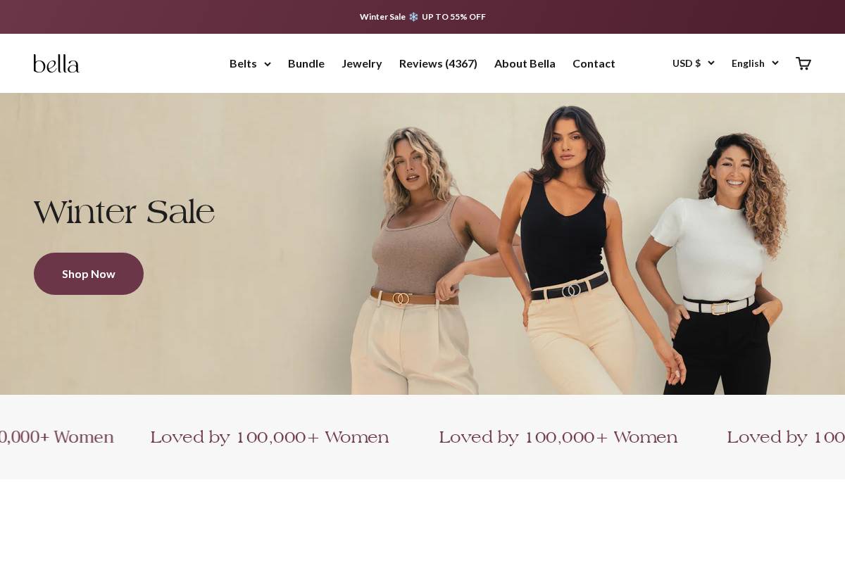 Bella Belts homepage screenshot