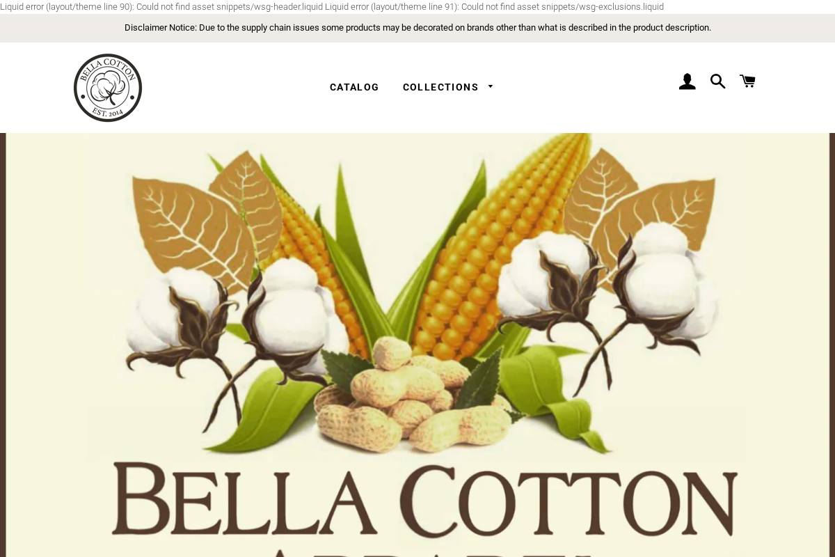 bellacottonapparel.com homepage screenshot