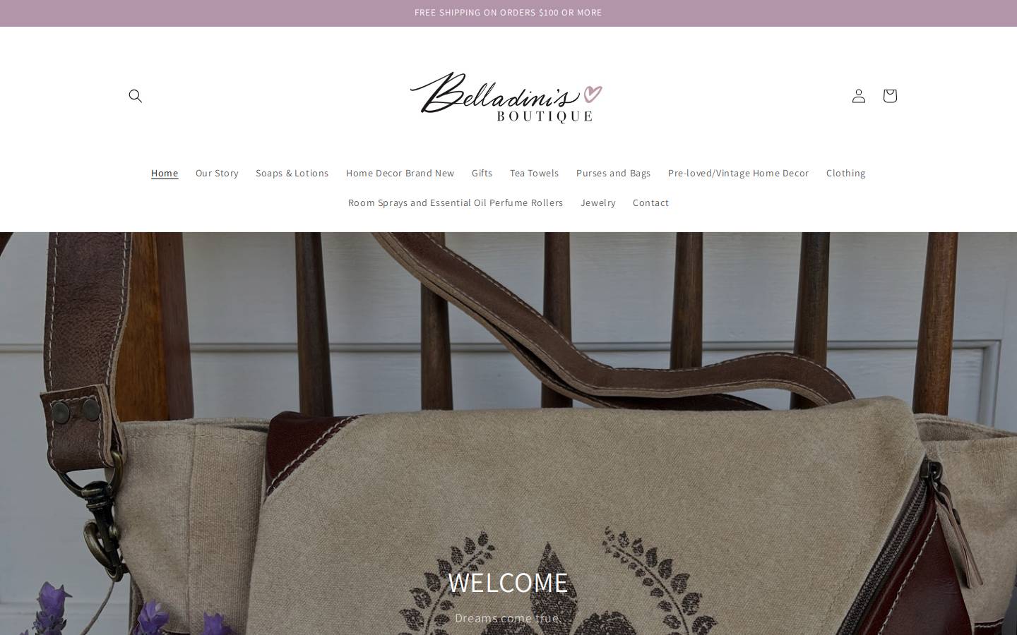belladinisboutique.com homepage screenshot