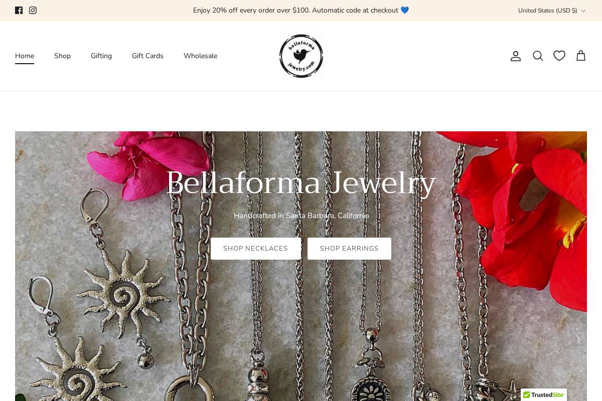 bellaformajewelry.com homepage screenshot