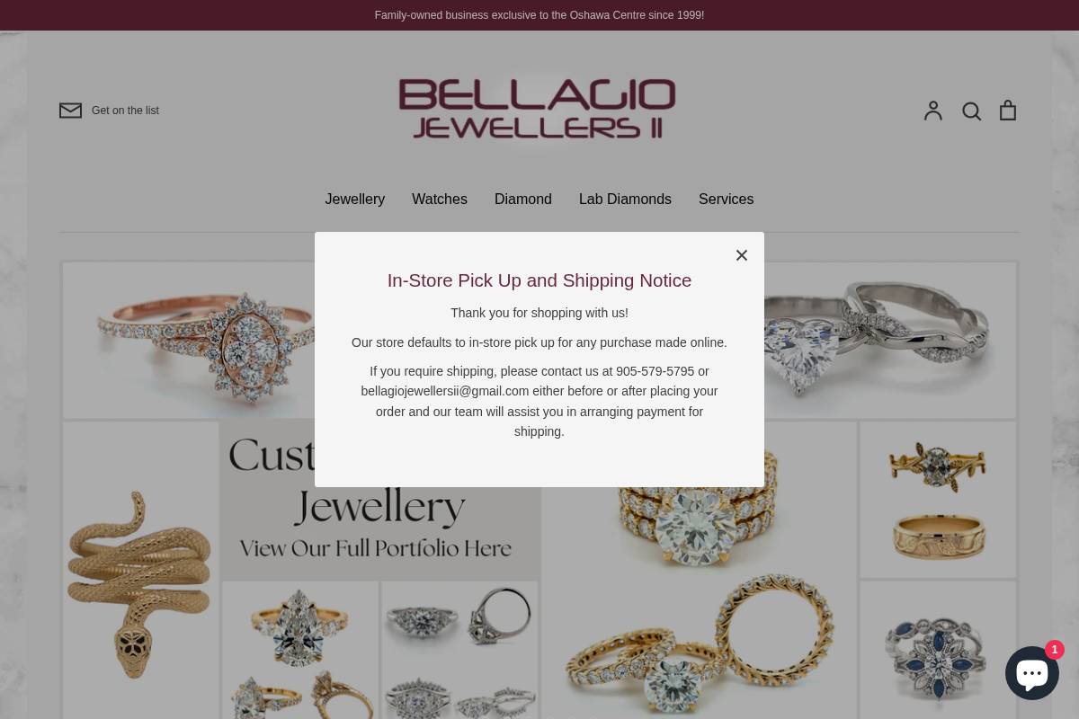 bellagiojewellersoshawa.com homepage screenshot