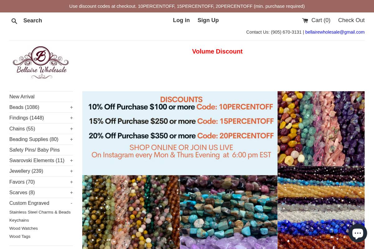 Bellaire Wholesale homepage screenshot