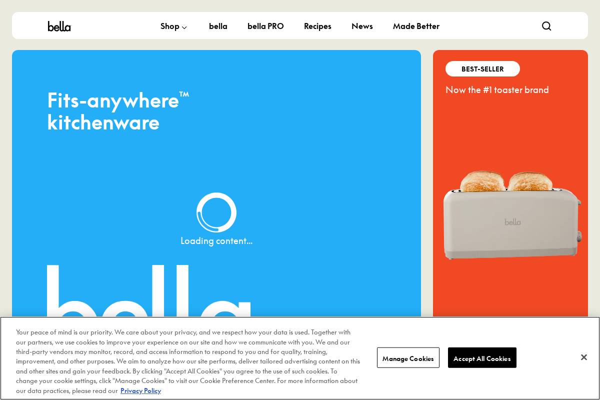 bellakitchenware.com homepage screenshot