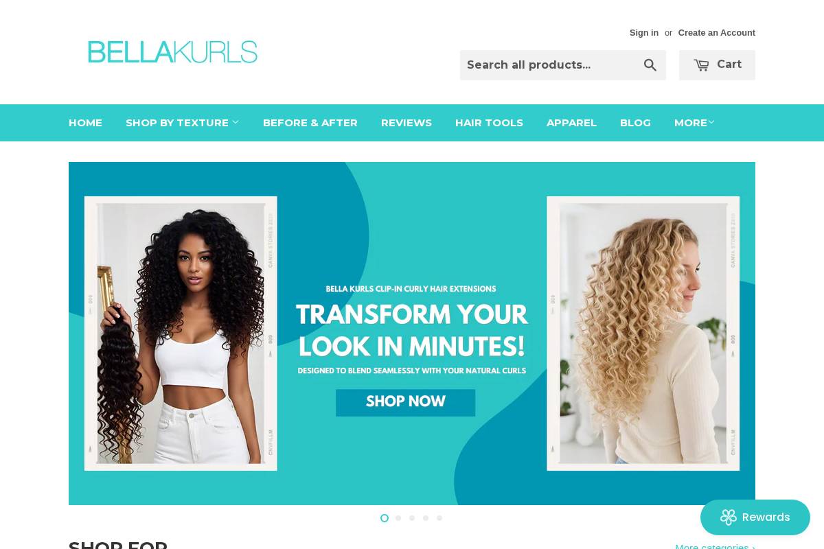 bellakurls.com homepage screenshot