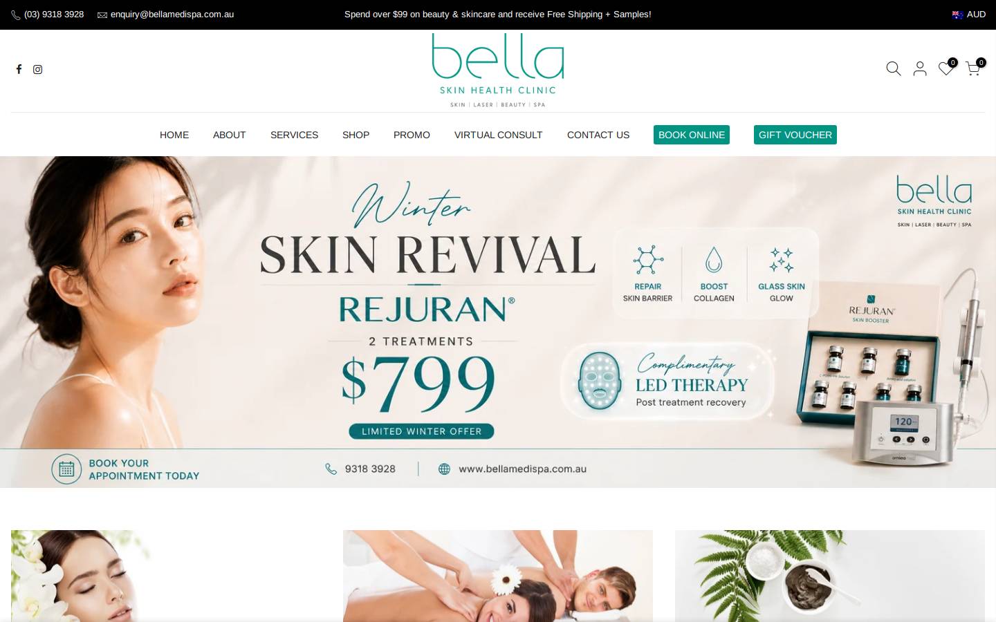 bellamedispa.com.au homepage screenshot