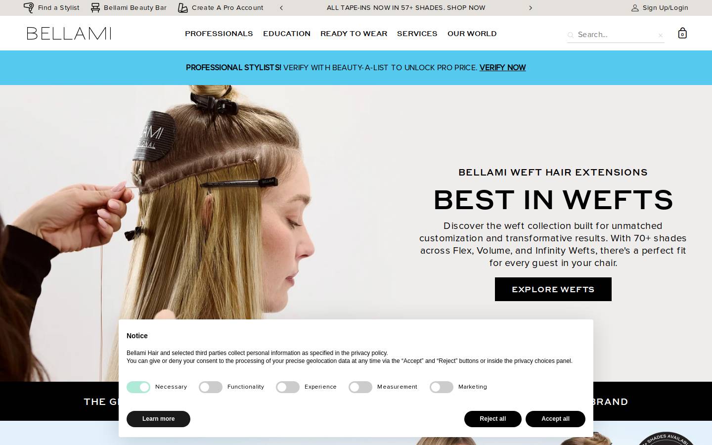 BELLAMI Hair homepage screenshot