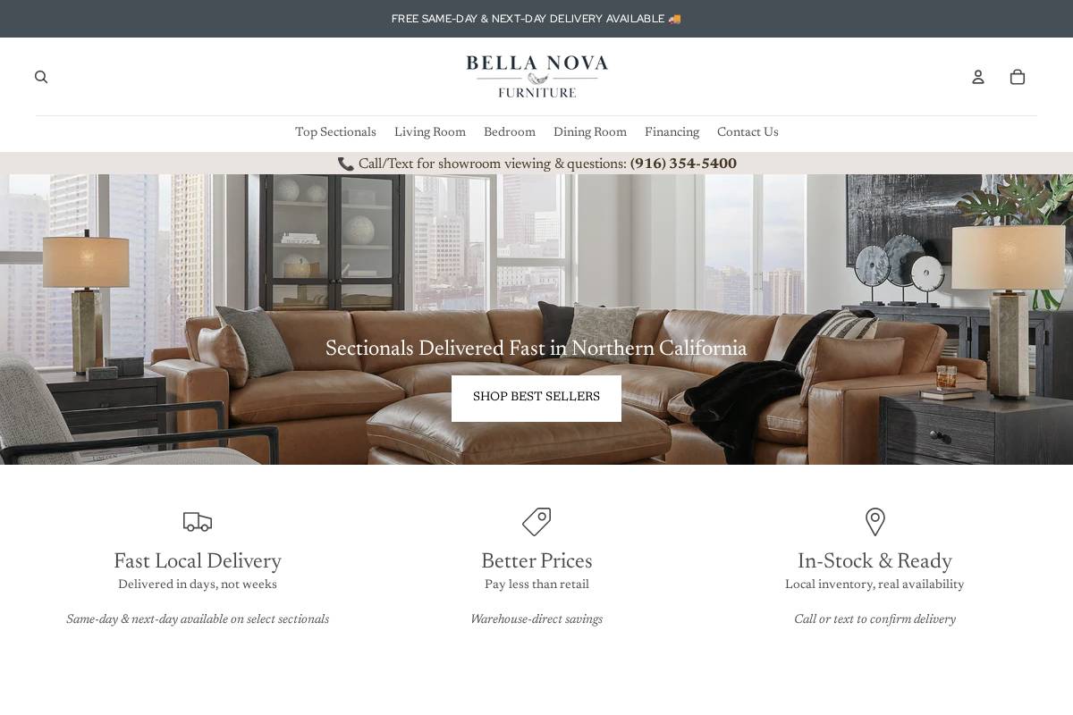 bellanovafurniture.com homepage screenshot