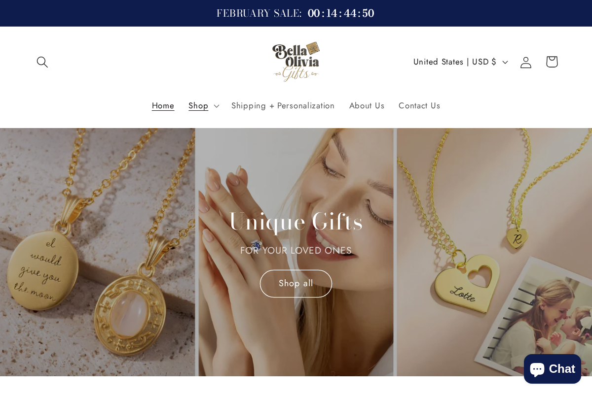Bella Olivia Gifts homepage screenshot