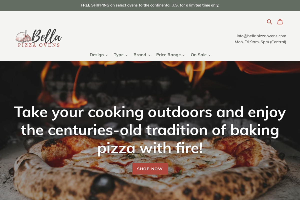 Bella Pizza Ovens homepage screenshot