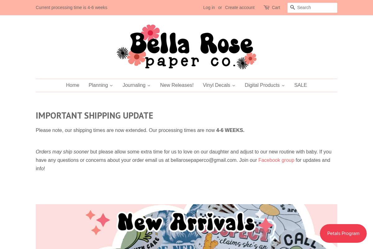 bellarosepaperco.com homepage screenshot