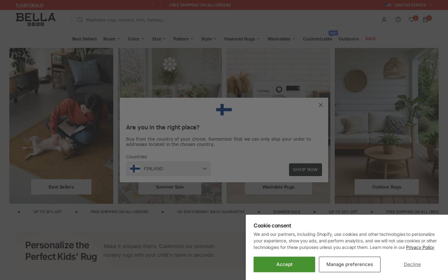 bellarugs.com homepage screenshot