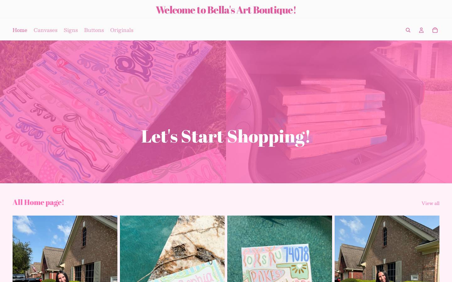 bellasartboutique.com homepage screenshot