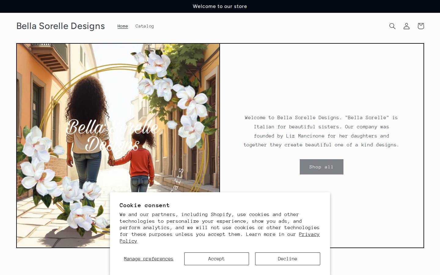 bellasorelledesigns.com homepage screenshot