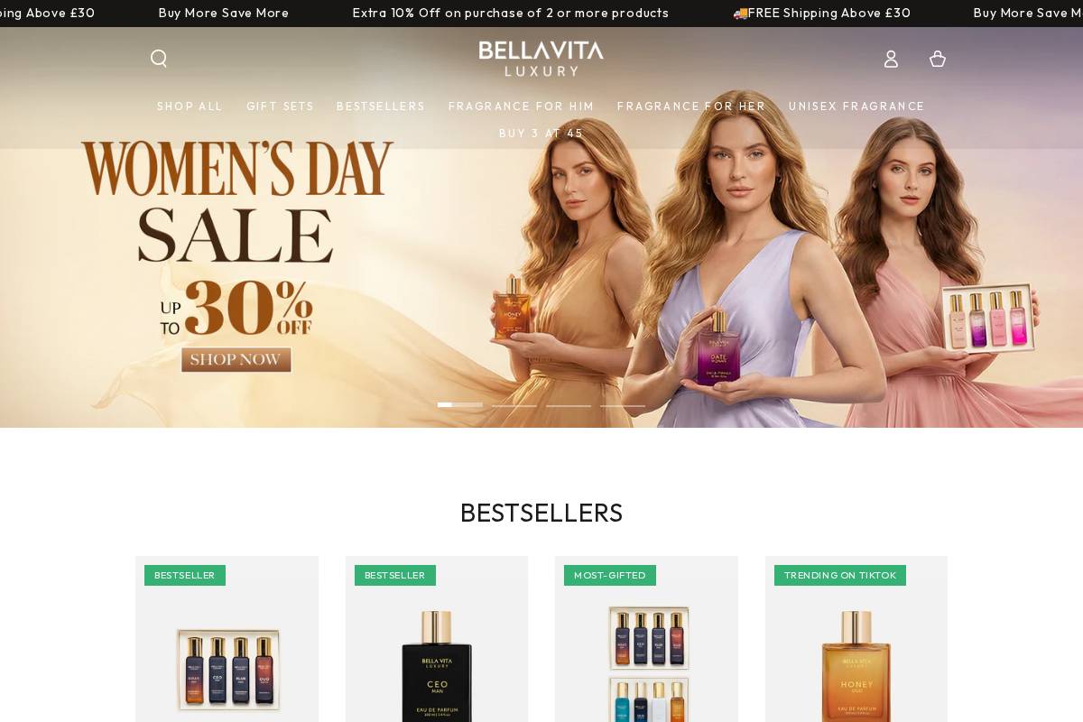 Bellavitaluxury homepage screenshot