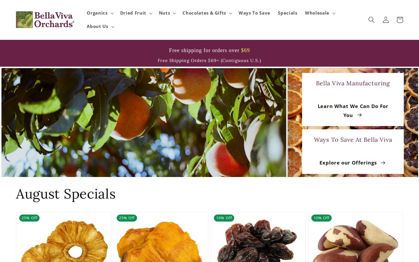 Bella Viva Dried Fruits homepage screenshot