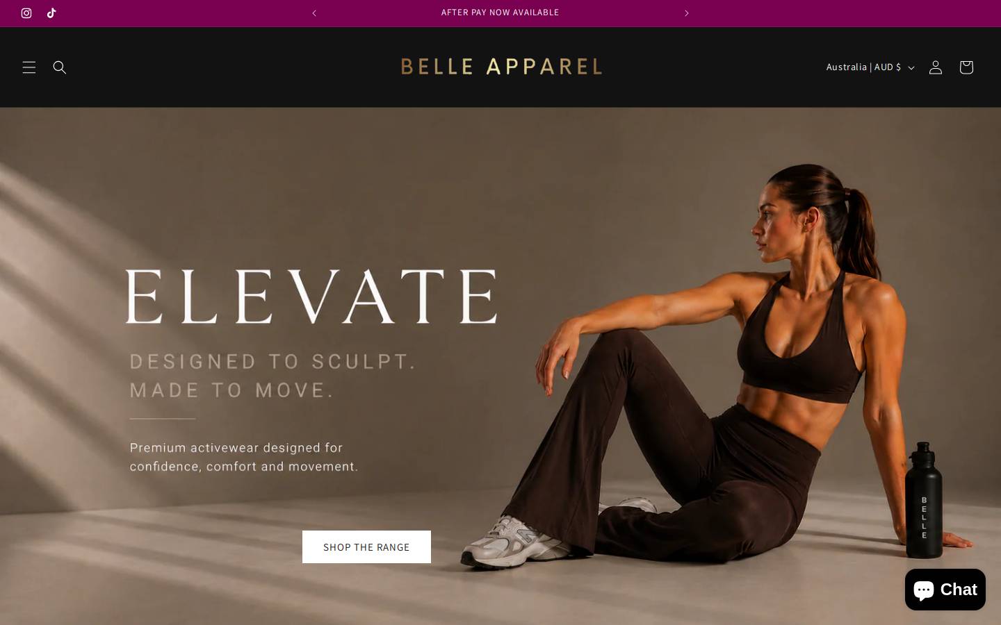 belleapparel.com.au homepage screenshot