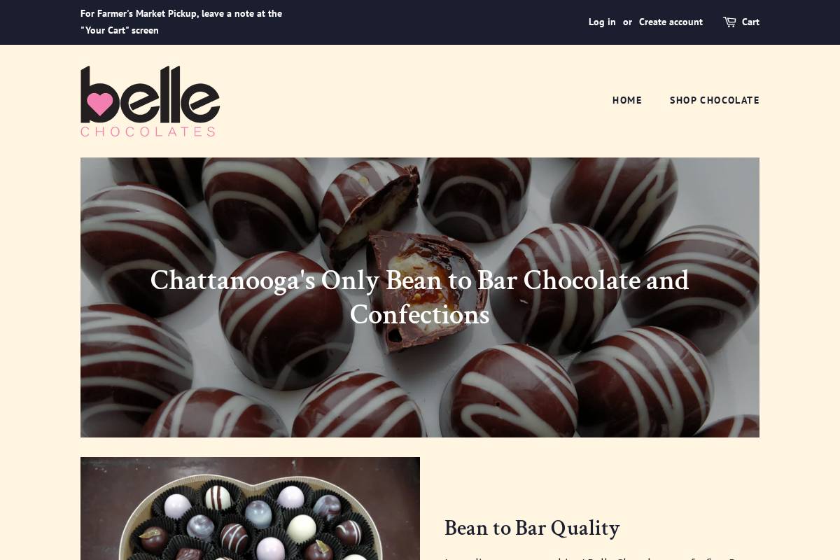 bellechocolates.com homepage screenshot