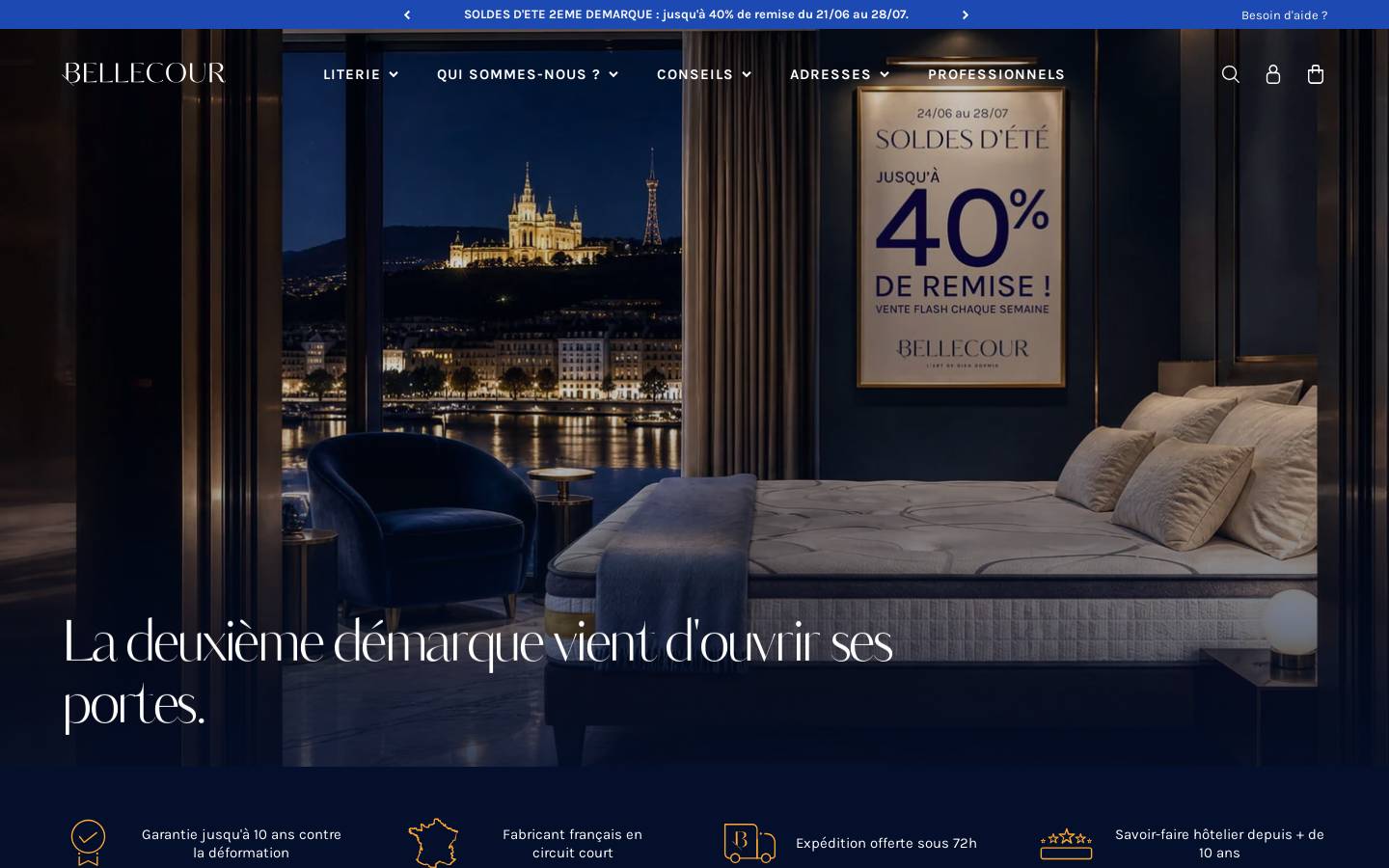 bellecour-literie.com homepage screenshot