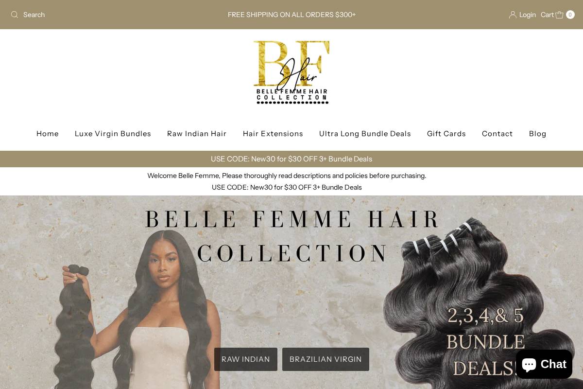 bellefemmehair.com homepage screenshot