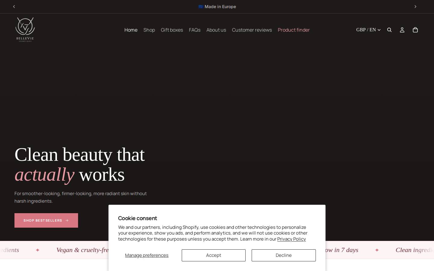 belleviecosmetic.com homepage screenshot