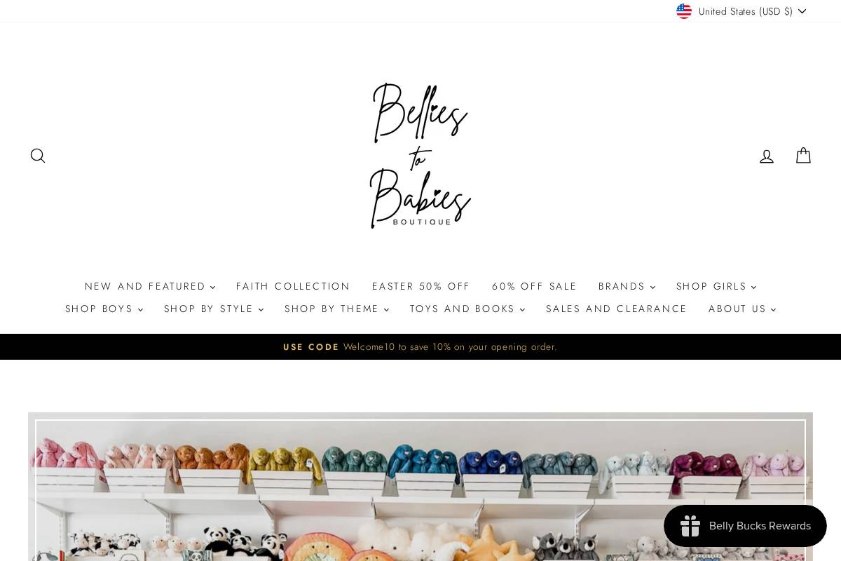 belliestobabiesboutique.com homepage screenshot