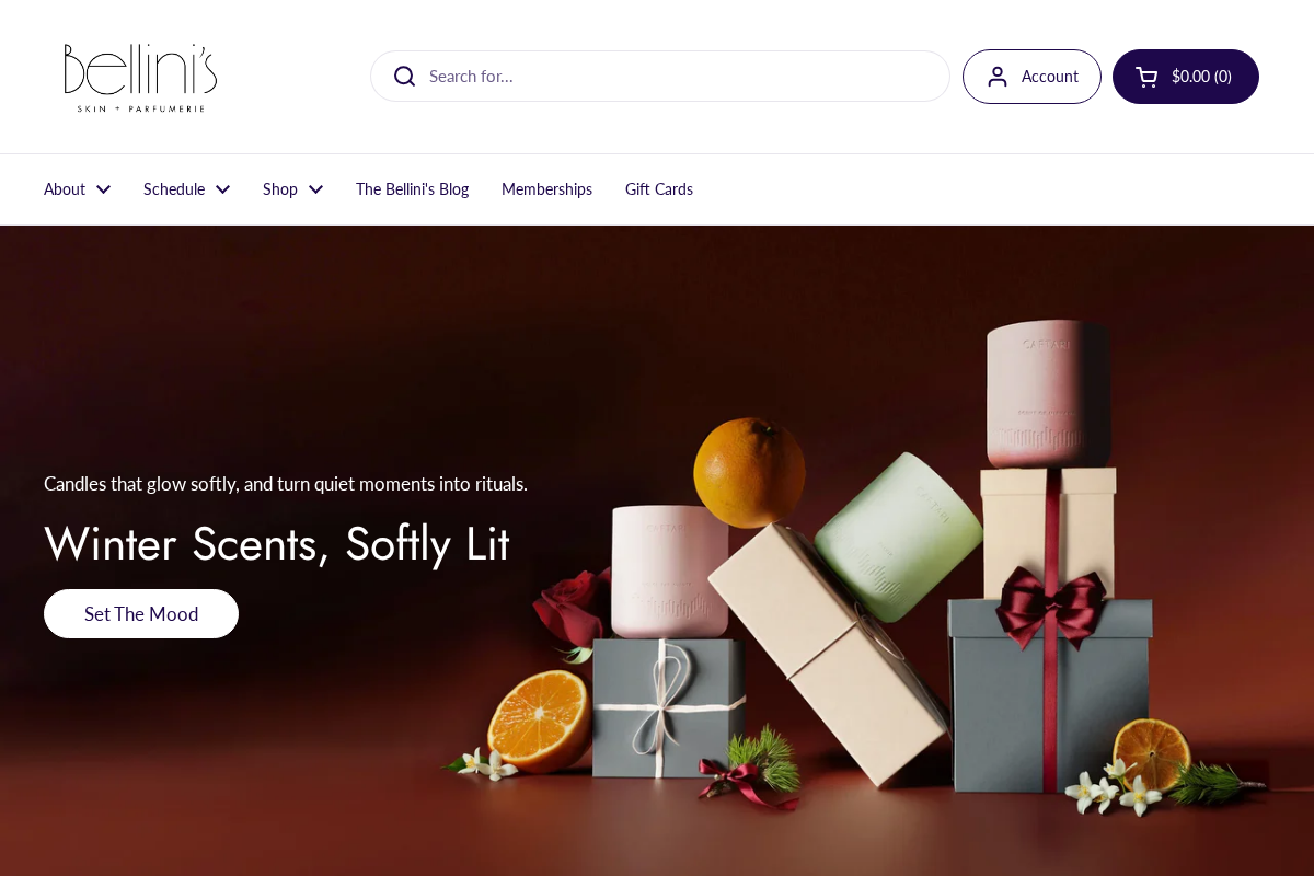 Bellini's Skin and Parfumerie homepage screenshot