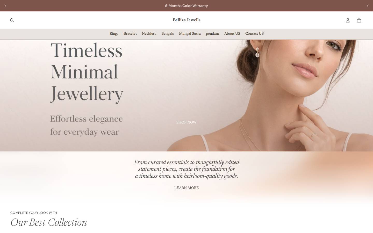 bellizajewells.com homepage screenshot