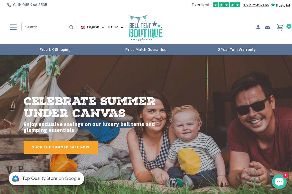 Bell Tent Boutique homepage screenshot