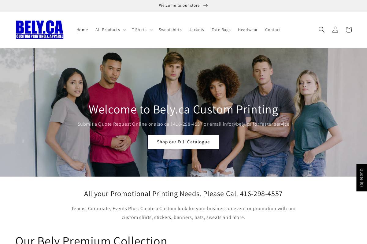 Bely.ca Custom T-Shirts & Screen Printing homepage screenshot