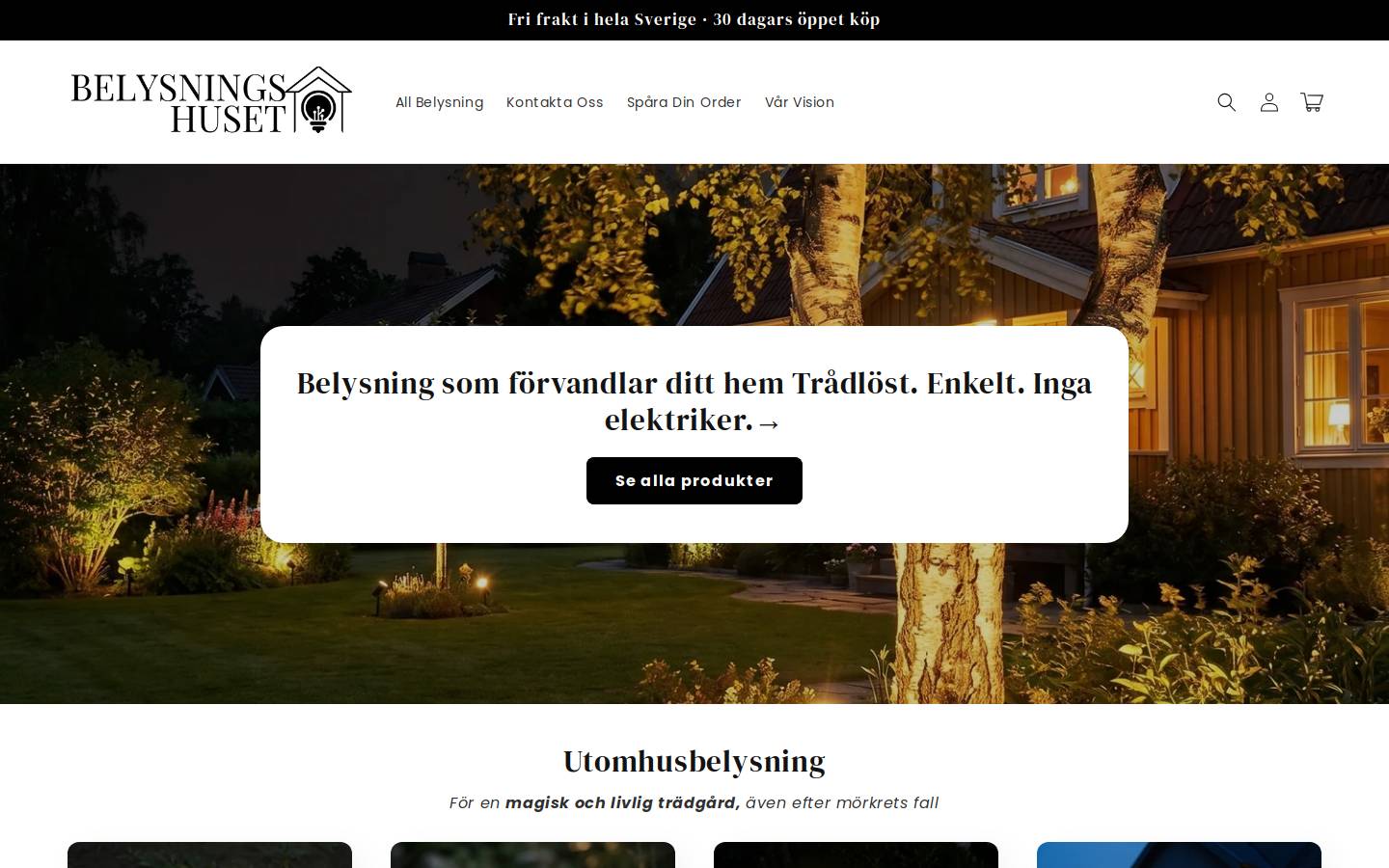 Belysningshuset homepage screenshot