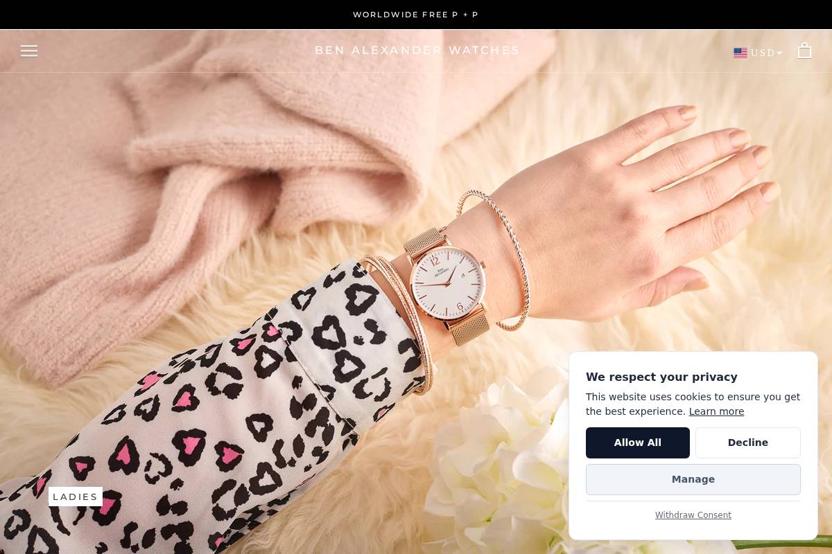 Ben Alexander Watches homepage screenshot