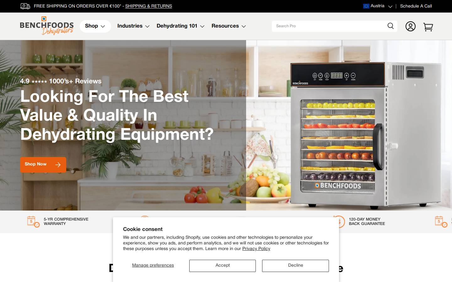 Benchfoodsdehydrators homepage screenshot