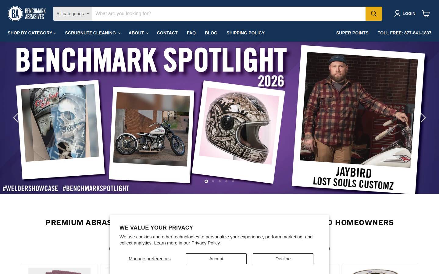 Benchmark Abrasives homepage screenshot