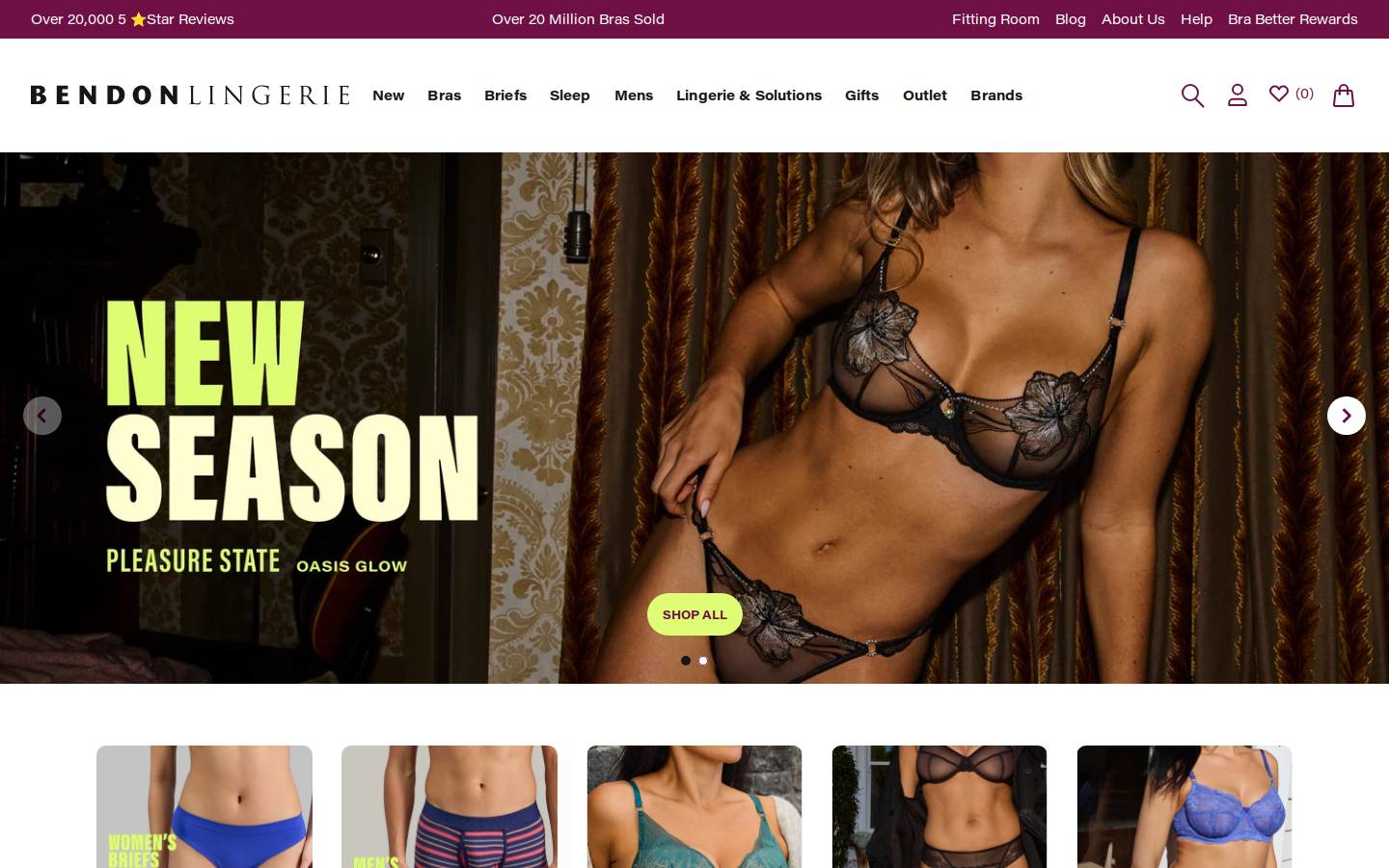 Bendonlingerie homepage screenshot