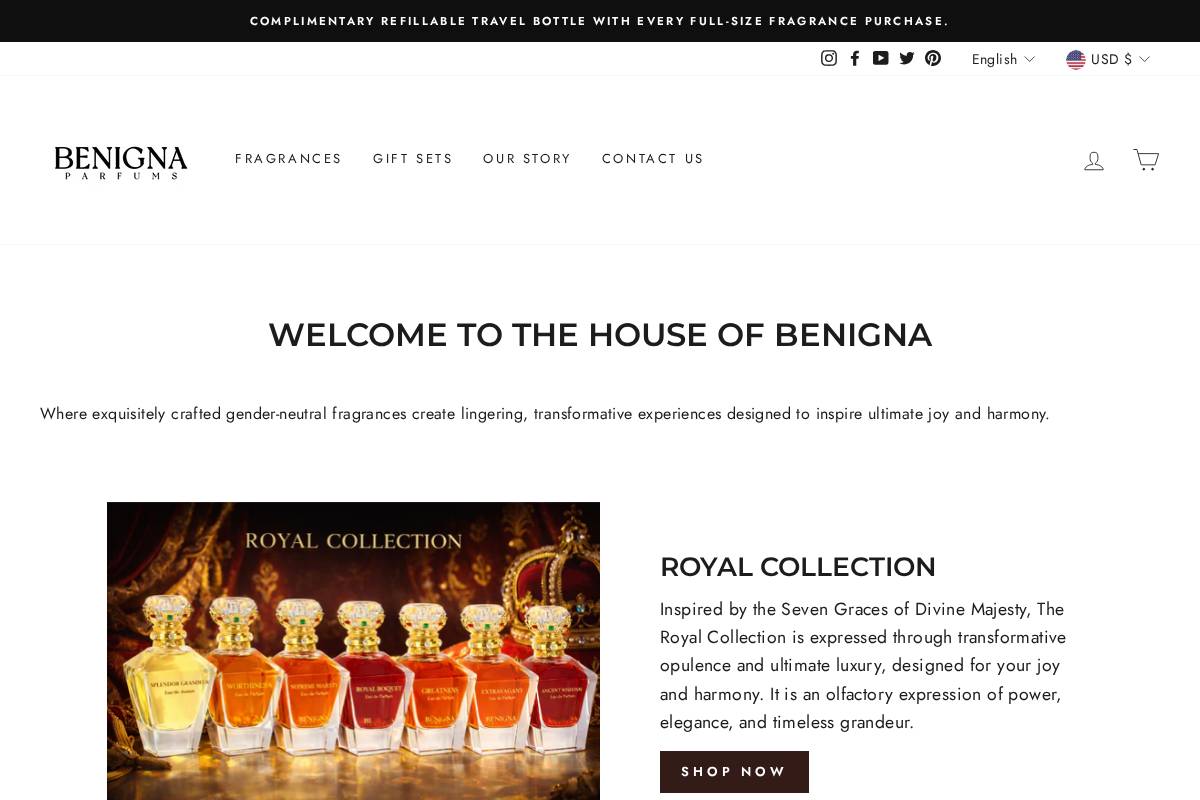 benignaparfums.com homepage screenshot