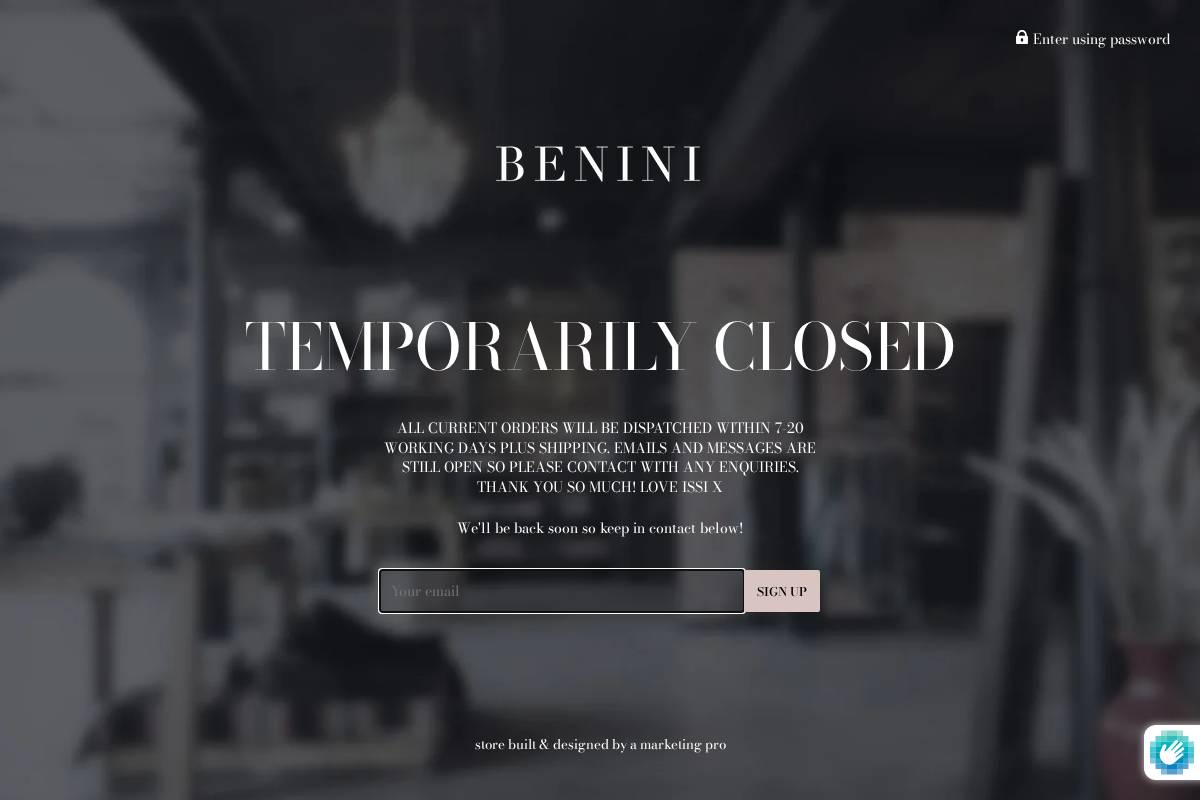 Benini homepage screenshot