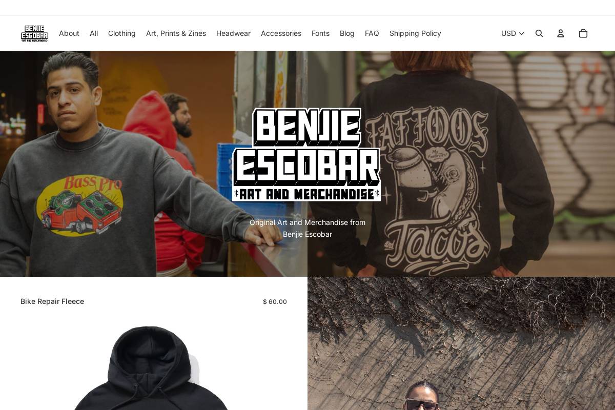 benjie escobar art & merchandise homepage screenshot