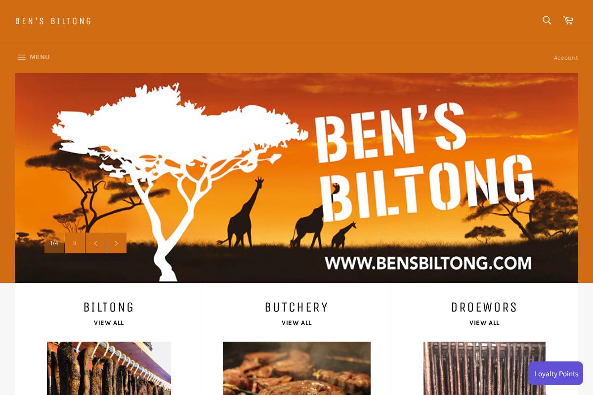 Ben's Biltong homepage screenshot