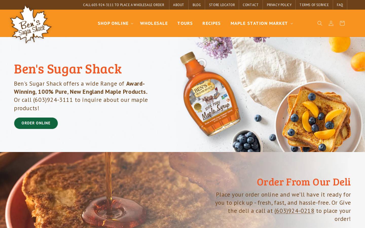 Ben's Sugar Shack homepage screenshot