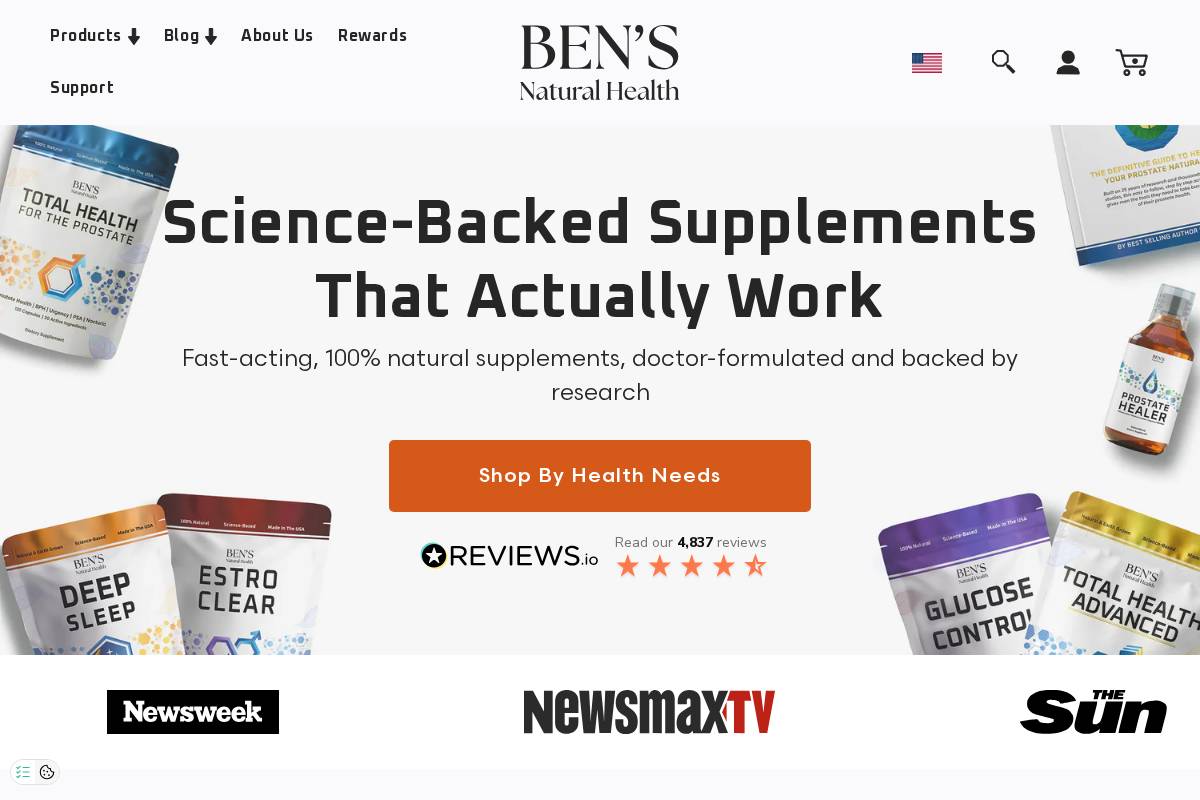 Ben's Natural Health homepage screenshot
