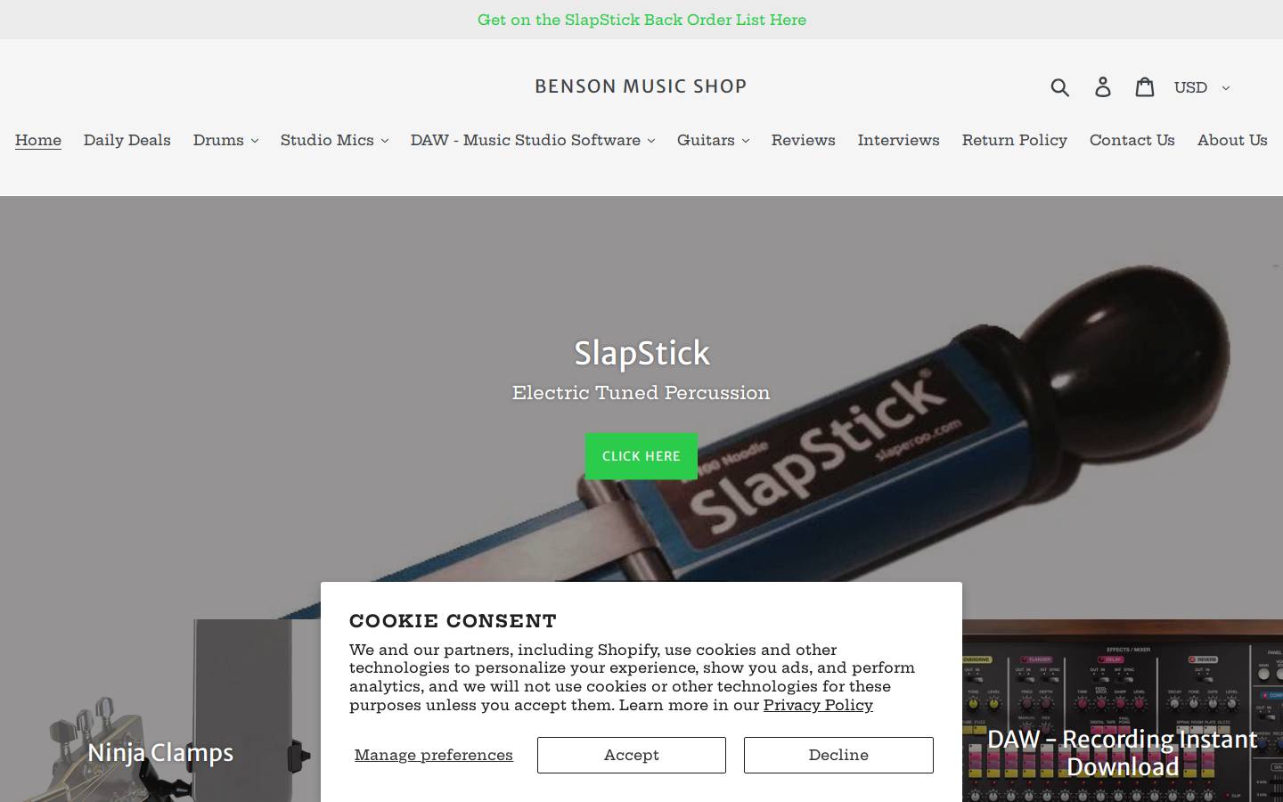 bensonmusicshop.com homepage screenshot
