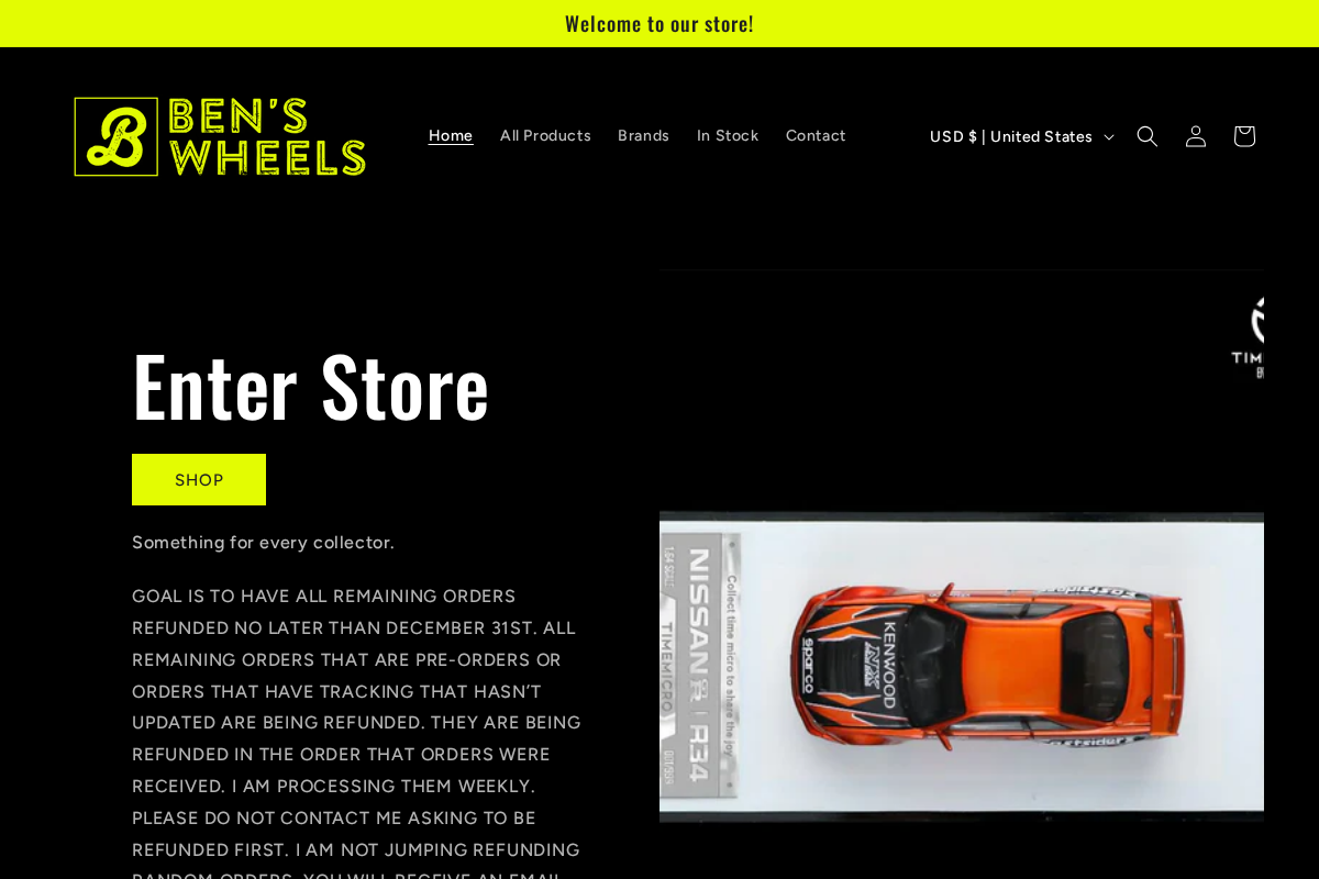 Ben’s Wheels homepage screenshot