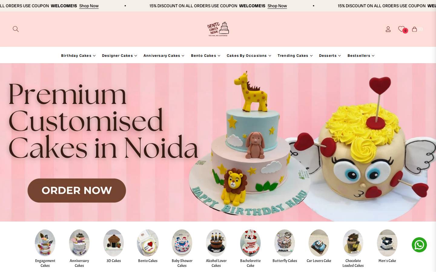 bentocakesnoida.in homepage screenshot