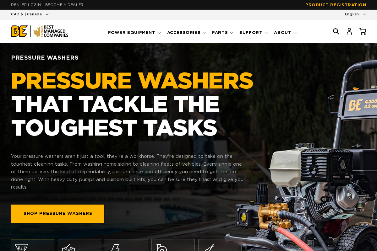 BE Power Equipment homepage screenshot